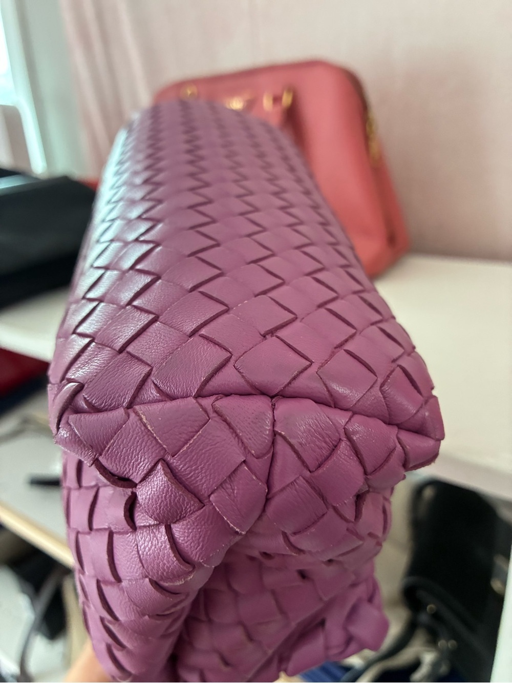 Bottega Veneta Intrecciato Purple Leather Chain Shoulder Bag Black Chain - Picture 11 of 12